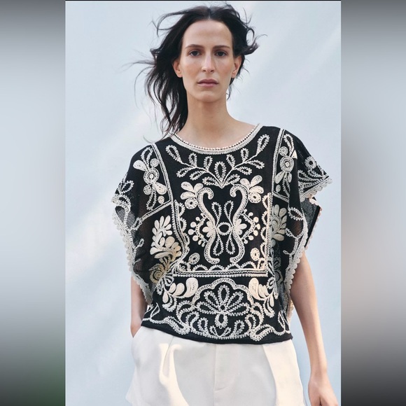 New ZARA ZW Collection Contrast Crochet Top